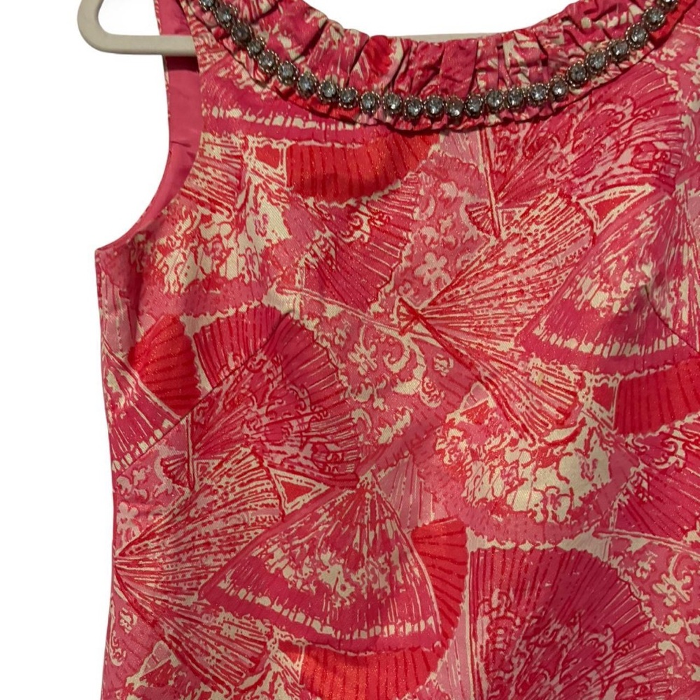 Lily Pulitzer Sophie vibrant pink‎ fan printed bejeweled dress 6 - Picture 6 of 7